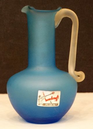 Vintage Pilgrim Art Glass Mid - Century Modern Hand Blown Blue Pitcher Ewer Eames