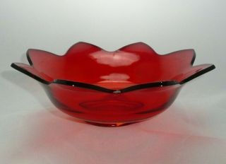 Vintage Fenton Amberina Red Glass Lotus Bowl 9 1/4 "