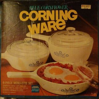 Vintage Corning Ware Blue Cornflower Menu - Ette 6 Piece Set -