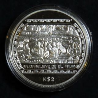 1993 Mexico Pre Columbian 5 Pesos 1/2 Oz Silver Proof " Baqjorrelieve Del Tajin "