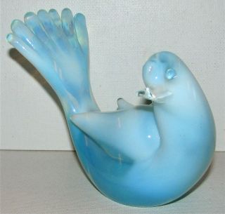 Vintage Signed Ed Langbein Murano Italy Blue Opalescent Glass Bird Paperweight