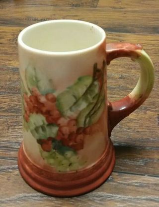 Antique American Belleek Cac Palette Mark Tankard Stein Mug Cup Grapes Lenox