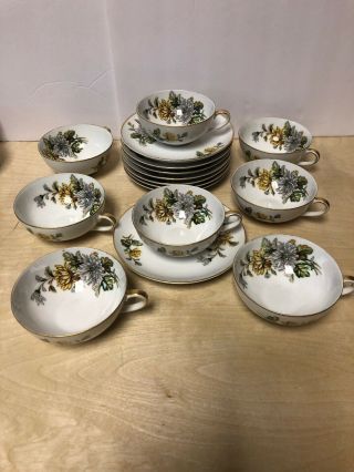 (8) Cups & Saucers Chrysanthemum By Wentworth China Eterna Shape Japan