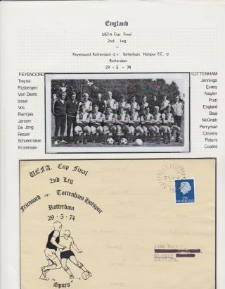 Football Stamps 1974 Tottenham Spurs V Feyenoord Match Day Cover Postal History
