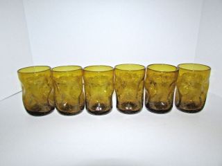 Set Of 6 Blenko Amber Pinched Crackle Glass Tumblers 4.  5 "