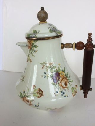 Mackenzie - Childs Vintage Enamelware Teapot In Fresh White Wood Handle