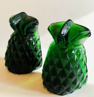 TRUE VINTAGE BLENKO BOOKENDS Pair GREEN GLASS Made in WV book end pineapple 2