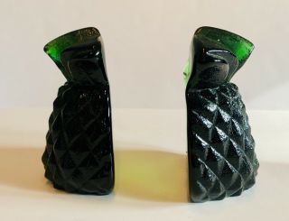 TRUE VINTAGE BLENKO BOOKENDS Pair GREEN GLASS Made in WV book end pineapple 3