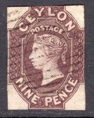 Ceylon 1857 - 59 Qv 9d Purple - Brown Wmk Star Imperf? U,  Sg 7/25 Cat £900/£250