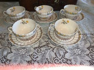 Spode Buttercup Set Of 5 Tea Cups/saucers C 1895 Made In England Flat Cup