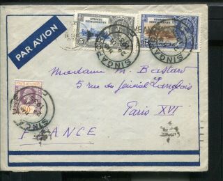 Singapore 1936 Mixed Franking Air Mail Cover To Paris