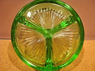 Green Depression Era Vaseline (Uramium) Three Compartment Candy Dish 3