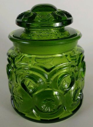 Vintage Green L.  E.  Smith Moon & Star Small 5 " Canister Storage Jar Apothecary