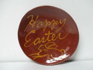2013 Ned Foltz Of Pennsylvania Redware Pottery Plate - Happy Easter W Rabbit