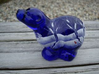 Fenton Polar Bear Hand Painted Canaan Valley On Cobalt - Number 178