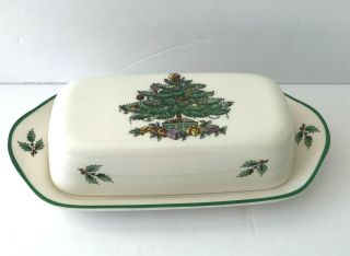 Spode Christmas Tree Stick Butter Dish And Cover Made In England Covered 2 Piece
