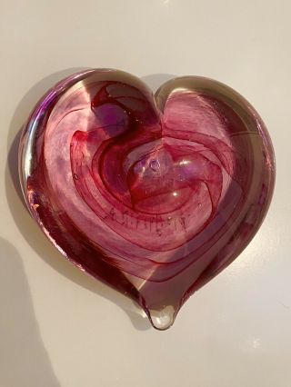 John Ditchfield Glasform Red Heart Shaped Paperweight - Signed Label