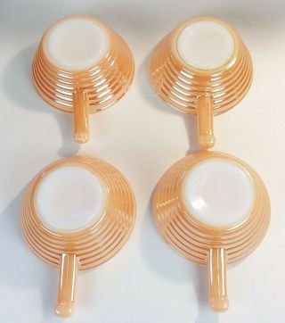 4 Vintage Fire King Oven Ware Peach Lustre Bee Hive Soup Chili Bowls,  Handles