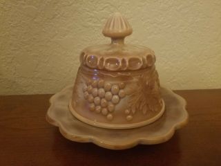Chocolate Glass Heavy Grape And Rope Pattern Covered Butter Dish