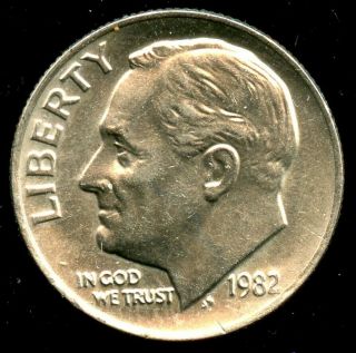 1982 No P Roosevelt Dime 10c No Mintmark Error Coin Au