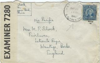 China 1941 Censored Us Seapost Cover To England Via Pacific