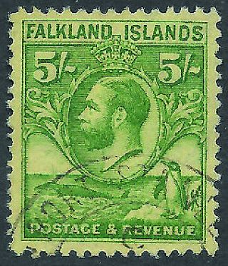 Falkland Islands 1929 5s Green On Yellow Very Fine - 10349