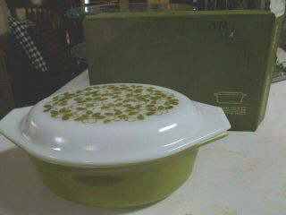 Vintage Pyrex Verde Green Oval Casserole With Lid 1.  5 Qt With Box.