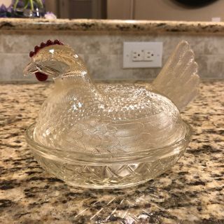 Indiana Glass Hen On Nest Clear Chicken Candy Dish Bowl Vintage