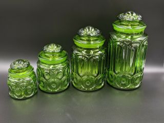 Vintage Le Smith Green Moon And Stars 4 - Pc.  Canister Set W/ Lids