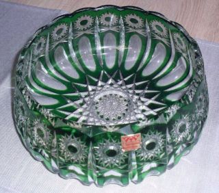 Vintage Bleikristall Large Crystal Bowl Green & Clear Germany Art Glass