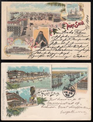 Egypt - Germany 1898/1900 2 Postcards From Port Said