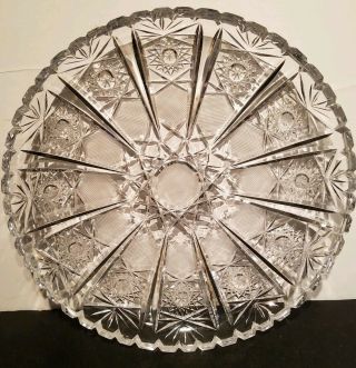 Vintage Cut Crystal And Etched Round Serving 11 1/2 " Tray.  Estate Find.  Nr