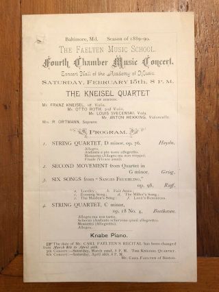 Five 5 Kneisel String Quartet Concert Programs 1889 - 1900 Violinist Violin