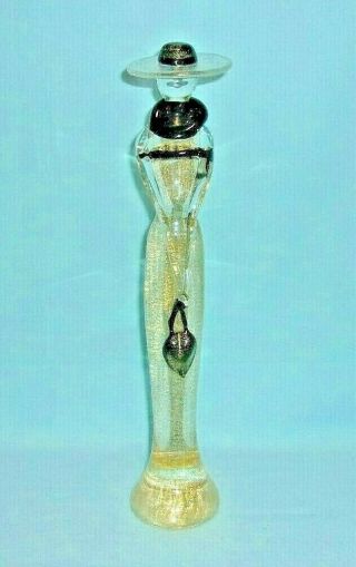 Hand Blown Murano Style Young Lady 14 - 3/4 " Tall Glass Figurine With Gold Flecks