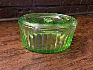Vintage Green Depression Glass Oval Refrigerator Dish With Lid - Unbranded