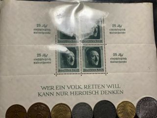 WW2 German 1940 - 1945 Nazi Reich Germany Empire BU Coin S.  S Stamp Sheet MNHOG 3