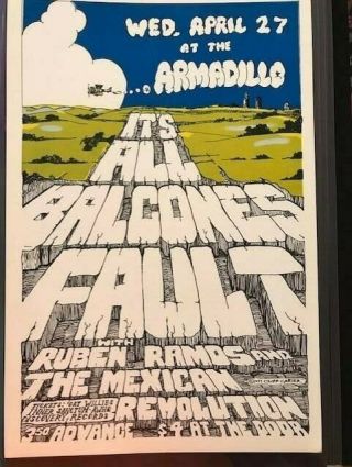 1977 Balcones Fault Armadillo World Headquarters Poster Austin Texas