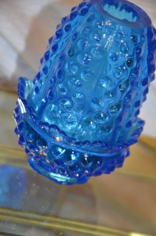 Fenton Glass Hobnail Cobalt Blue Fairy Lamp Top 4.  5 "