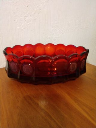 Lancaster Colony Fostoria Ruby Red Coin Glass Oval Bowl With Scalloped Edge