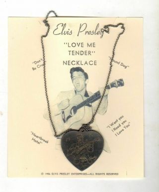 Elvis Presley 1956 Love Me Tender Heart Necklace On Card 1956 Wow 1950s