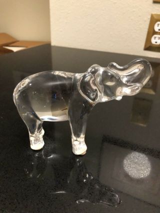 Baccarat France Clear Crystal Elephant Sculpture Figurine Lucky Trunk Up No Box