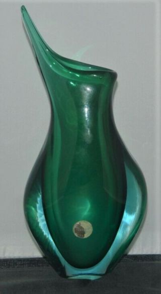 Murano Sommerso Seguso Green Flavio Poli Art Glass Vase