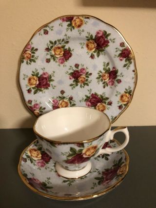 Royal Albert - Old Country Roses “blue Damask” - Teacup & Saucer And Salad Plate