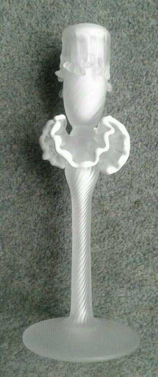 Vintage Fancy Frosted & White Murano Hand Made Art Glass Candle Holder Stick