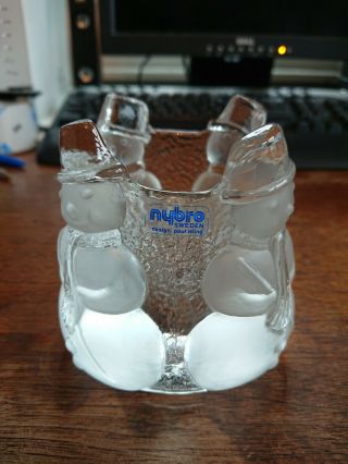Nybro Glass Crystal Sweden Snowman Candle Holder Votive Tea Light Swedish Xmas