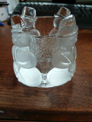 Nybro Glass Crystal Sweden Snowman Candle Holder Votive Tea Light Swedish Xmas 2