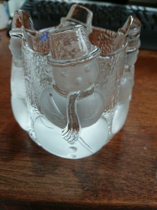 Nybro Glass Crystal Sweden Snowman Candle Holder Votive Tea Light Swedish Xmas 3