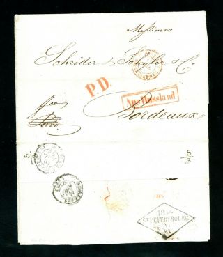 Russia 1854 Pre - Stamp Cover St Petersbourg To France (n123)