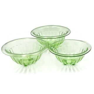 3 Vintage Estate Federal Glass Co.  Green Depression Glass Nesting Bowls