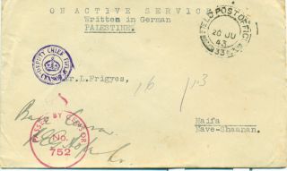 1943 Fpo 33 In Libya Jewish Brigade To Haifa Censor Transit Base Po Palestine